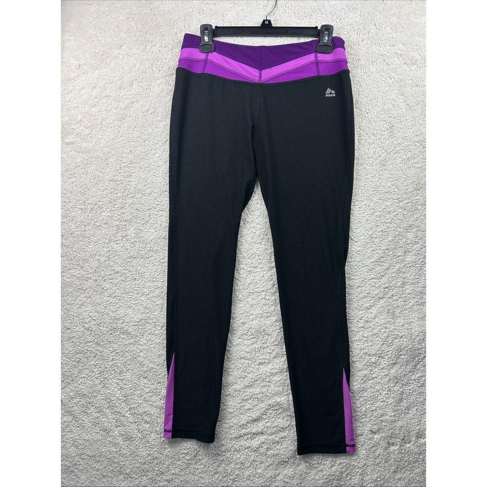 RBX Leggings Black Pink Purple Polyester Spandex Blend Womens Medium Yoga Dance